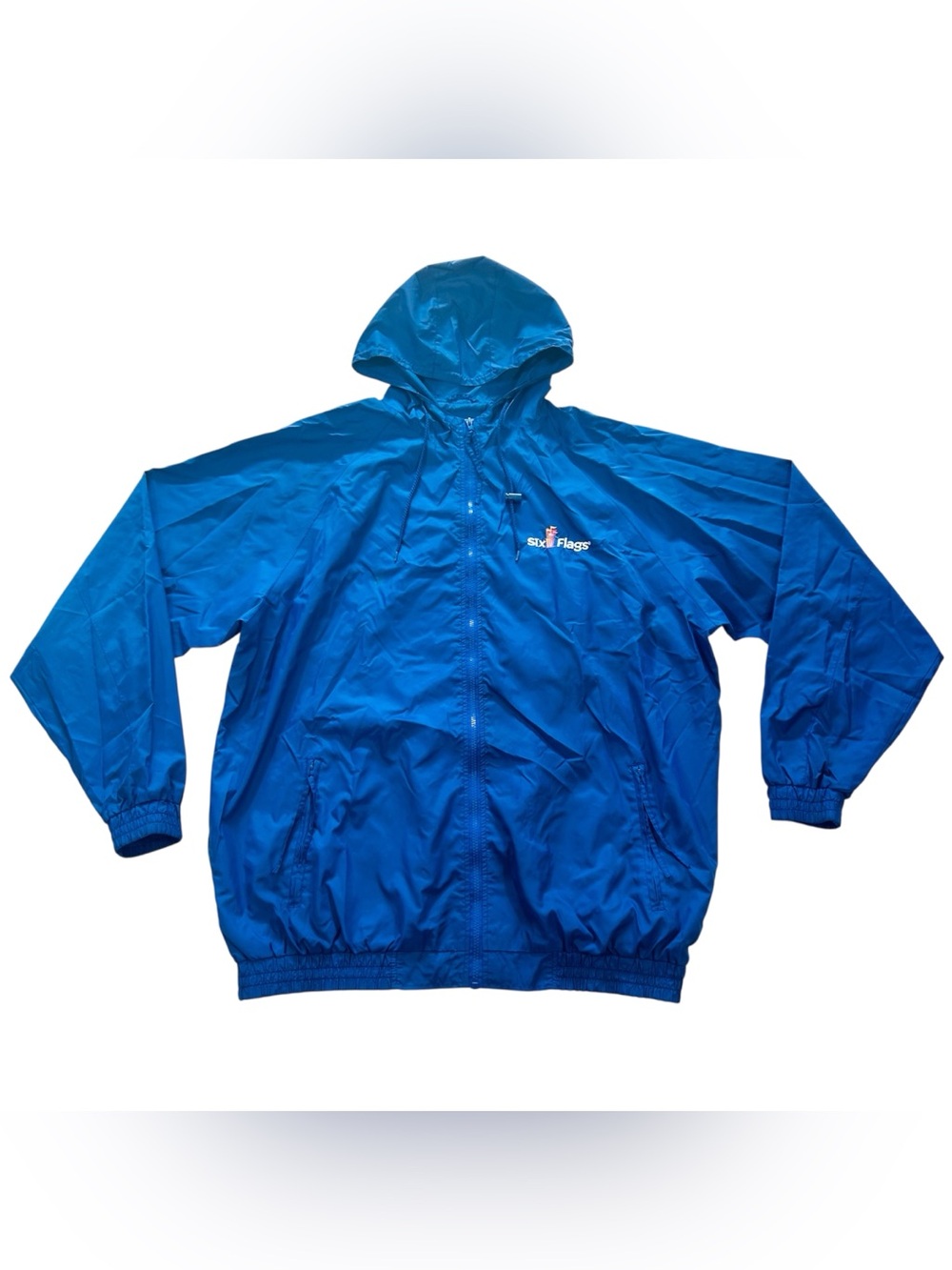 Vintage Six Flags Blue Uniform Windbreaker Adult Size 4X Lightweight Full Zip
